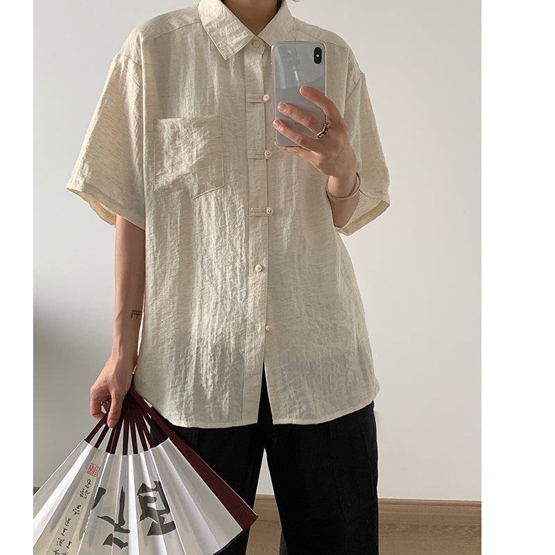 [SENSU Series] ★Chinese-style tops★ Shirt, short-sleeved shirt, unisex, men's, simple, Chinese clothing, summer clothing