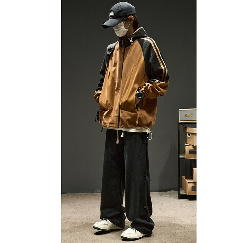 [ZHUOKAI Series] ★Jacket★ 2color outerwear, unisex, men's color scheme, hat included, vertical stripes, striped pattern