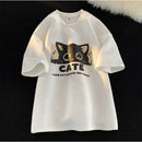 [PPG Series]★T-shirt★ 5color Tops Short Sleeve Unisex Men's Large Size Suede Cat Cat Cat Pattern