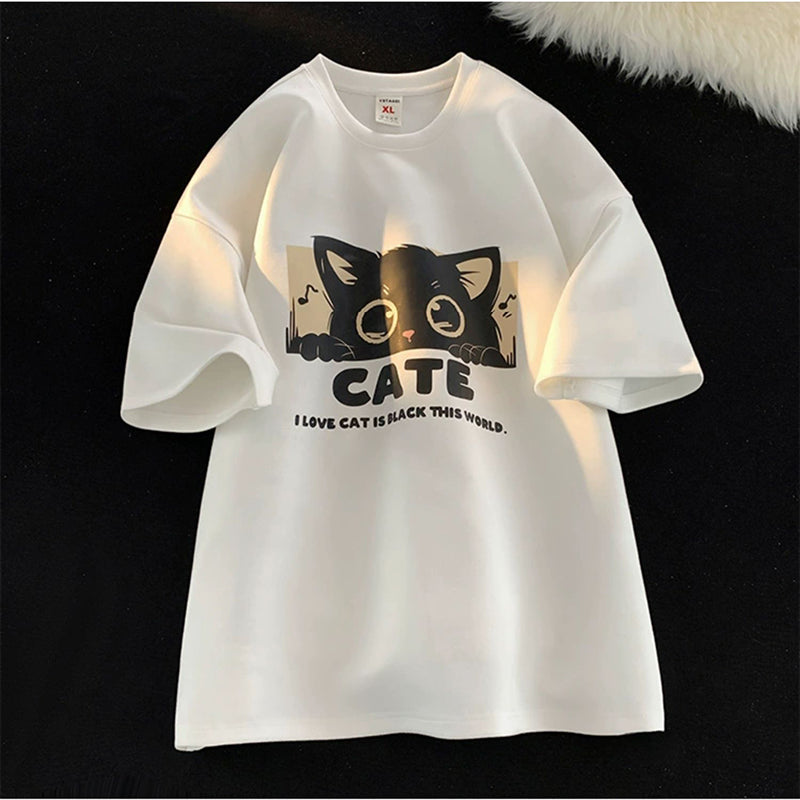 [PPG Series]★T-shirt★ 5color Tops Short Sleeve Unisex Men's Large Size Suede Cat Cat Cat Pattern