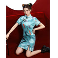 Load image into Gallery viewer, [MOMO Series]★Cheongsam dress★ Chinese style dress, short sleeves, short length, retro blue, blue
