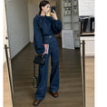 Load image into Gallery viewer, [YIHAO Series]★Shirt★ Tops Long Sleeve Shirt Women's Ribbon Denim Jeans Blue Blue
