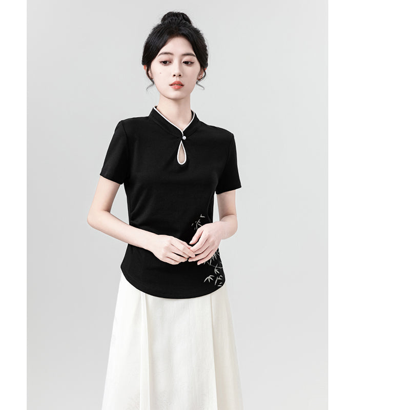 [WEIWU series] ★Chinese style tops★ 2 colors Short sleeve T-shirts for women Easy to match Slimming Cute