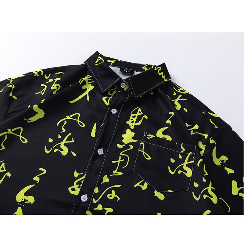 Very popular item [BEAT BOY series]★China style shirt★ Letter pattern Kanji short sleeve shirt Floral pattern shirt Print tops Unisex Men's ML XL 2XL