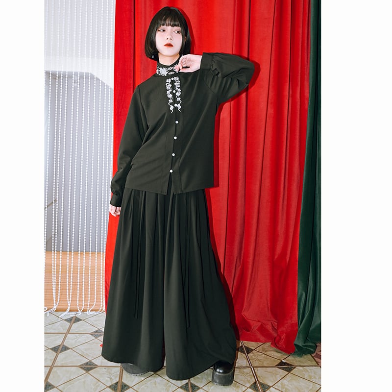 ✿New item! [Kokaisha---Toyama Ukifu Series]★China style pants★Bottoms Trousers Casual Gaucho pants Black Black