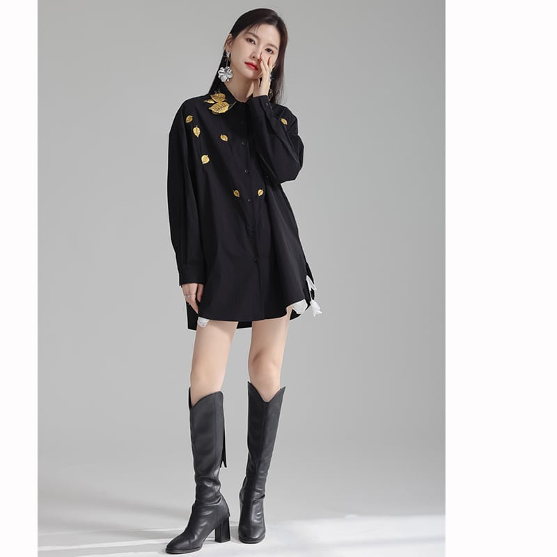 [ZHONG CHUANG Series]★China style shirt★ 2color embroidery tops cotton black white