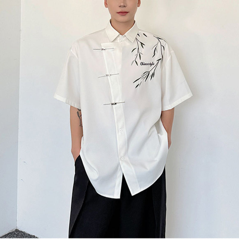 [ZHUIYI series] ★Chinese style tops★ 2 colors Shirt Short sleeve Bamboo Bamboo pattern Panda Men's Black White Chinese clothing