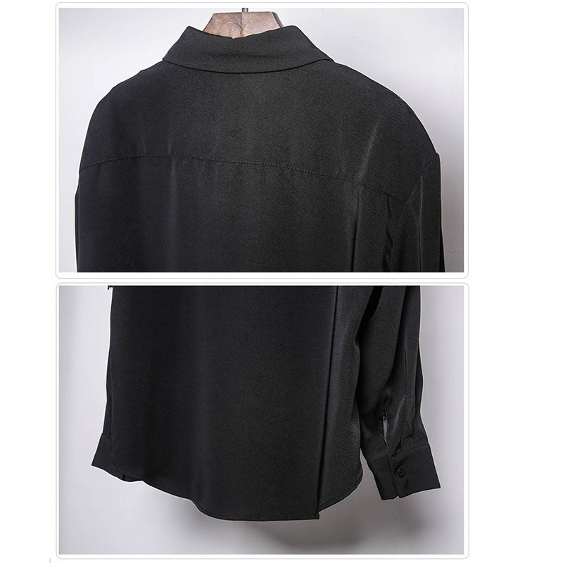 [WL Series]★Shirt★ Tops, long sleeve shirt, unisex, men's black, black, simple, easy to match