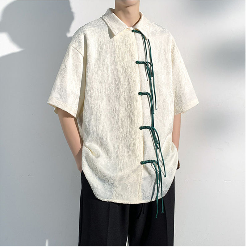 [KADISHOU series] ★Chinese style shirt★ 2 colors Tops Short sleeve shirt Unisex Men's Large size Black Beige