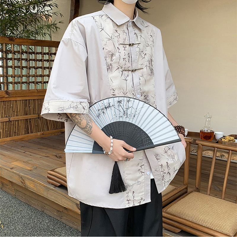 [ZHUIYI Series]★Chinese style tops★ 3color shirt, short sleeve, unisex, men's, bamboo pattern, Chinese clothing, unique