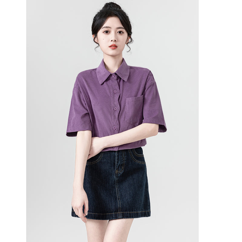 [WEIWU Series] ★Shirt★ 2 colors Short sleeve Tops for women Easy to match Improve your style Purple Beige