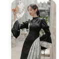 Load image into Gallery viewer, [Ink year flower series] ★China style dress★ Improved cheongsam dress Switching Letter pattern Kanji pattern Black Black
