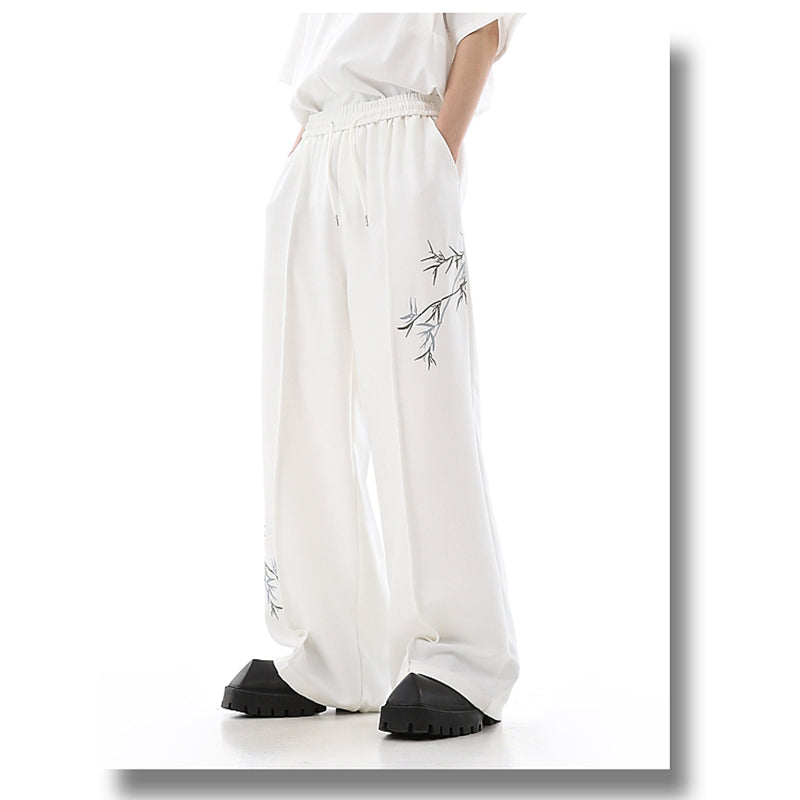 [Illustrated series]★China style pants★Bottoms China button black black unisex men's casual pants