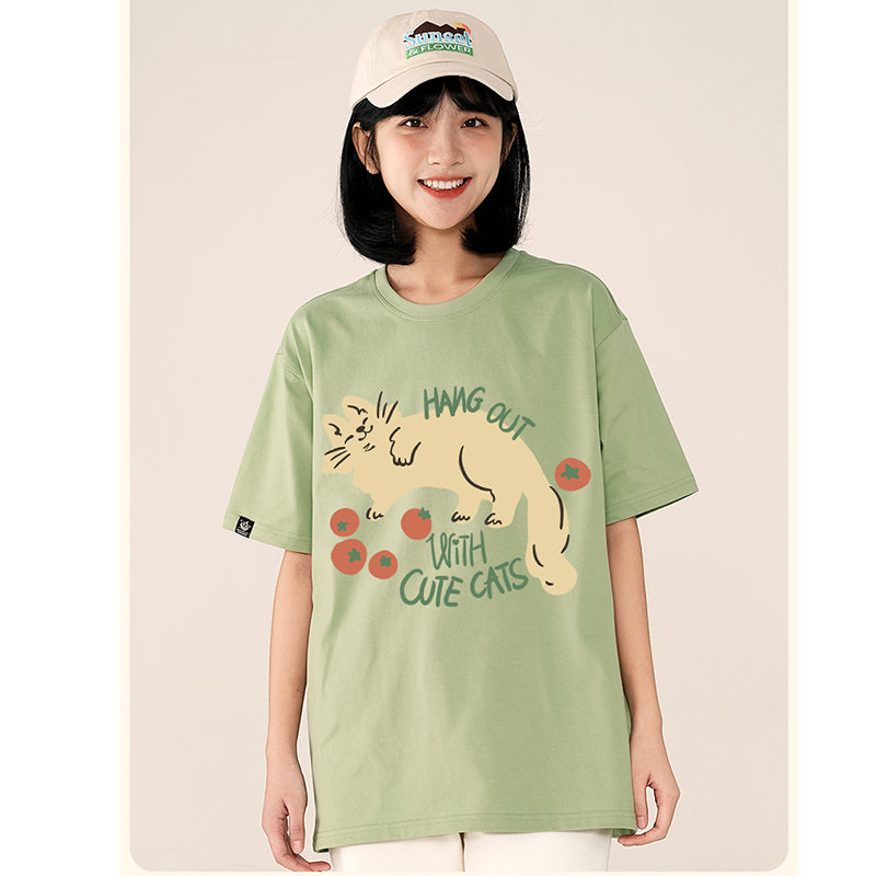 【Funkyapeシリーズ】★Tシャツ★ 9color トップス 半袖 レディース コットン 猫 ねこ ネコ 猫柄 黒 白 青 緑 赤