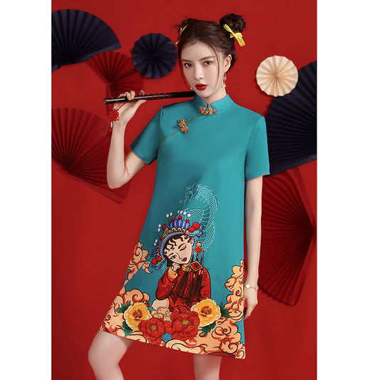 [SHISHANG series]★China dress★ Chinese style dress, short sleeve, short length, large size, date