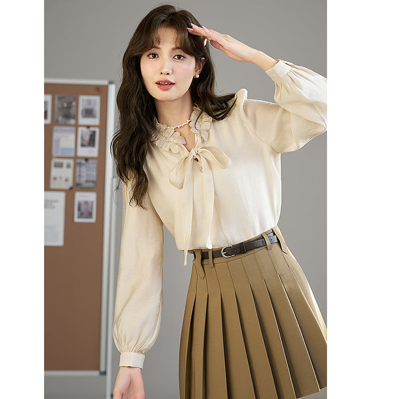 [GUIDUO Series] ★Shirt★ Tops Long Sleeve Shirt Blouse Improve Your Style Date Work V-neck Chiffon