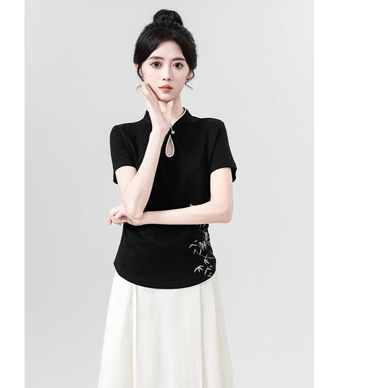 [WEIWU series] ★Chinese style tops★ 2 colors Short sleeve T-shirts for women Easy to match Slimming Cute