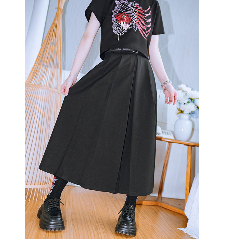 [Kokaisha Series] ★China style pants★ Chiffon gaucho pants Spring/Summer Loose Black Black SML XL