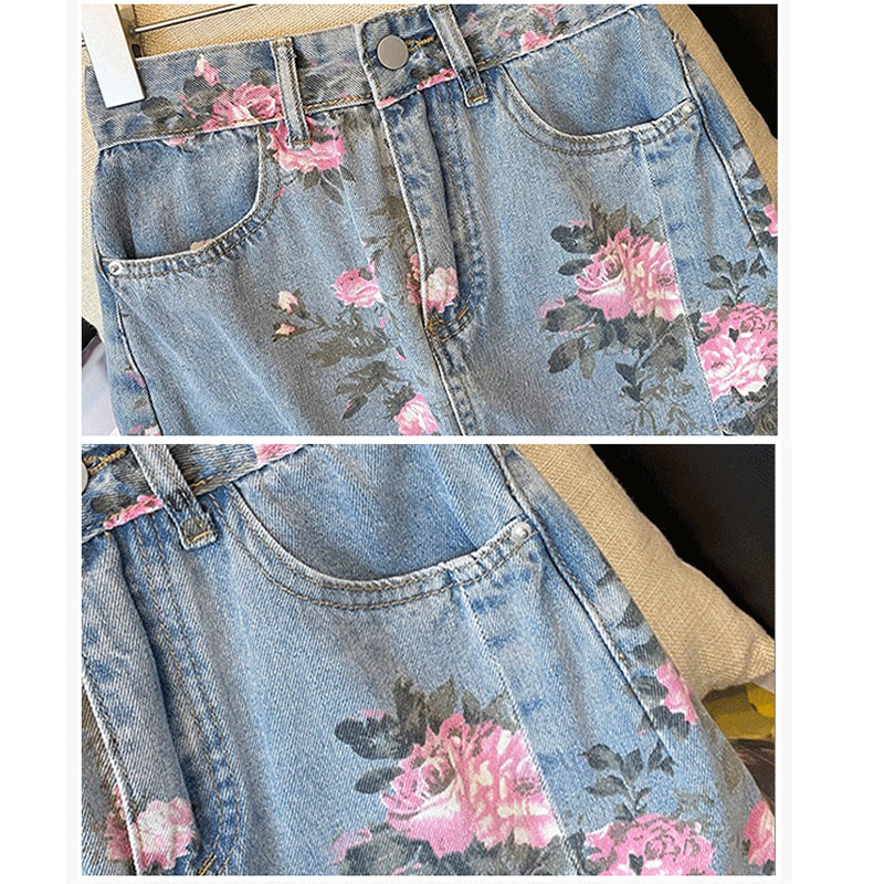 [YOYO CLUB Series] ★Skirt★ Bottoms Denim Skirt Floral Pattern Ladies Blue Blue Design Available