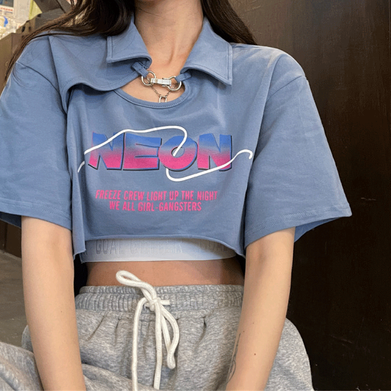 【KETAFUシリーズ】★POLOシャツ★ トップス Tシャツ ミニ丈 アルファベット おしゃれ 可愛い