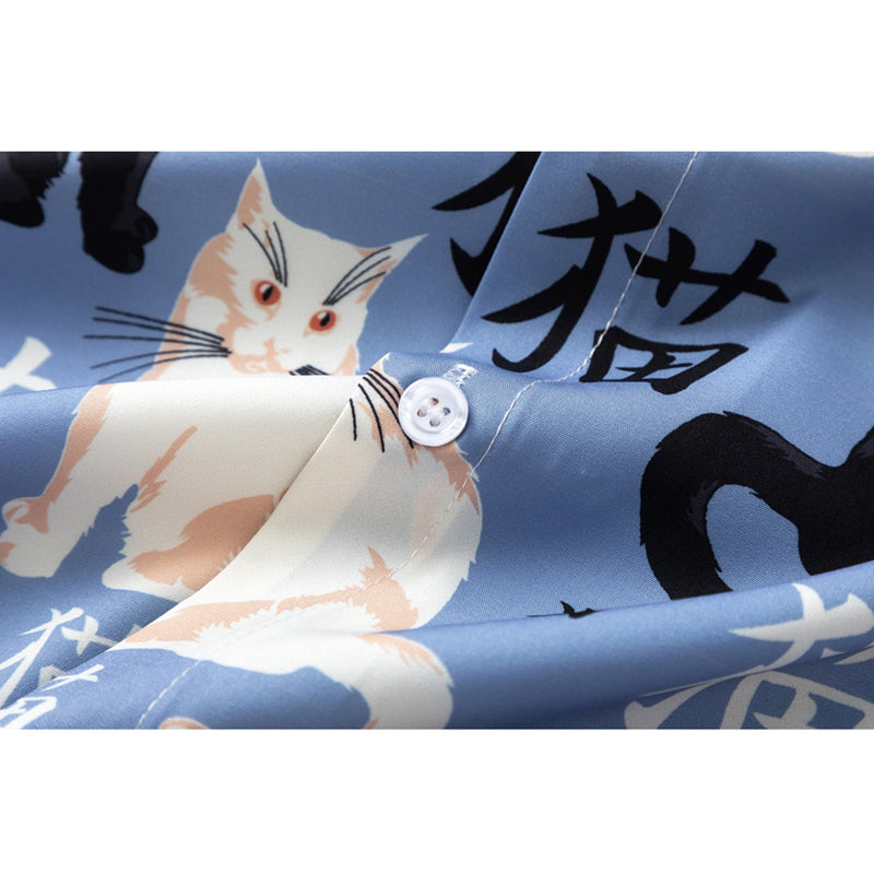 【TRAVEL ISSUANCEシリーズ】★シャツ★ 半袖シャツ トップス 猫 猫柄 ねこ ネコ 男女兼用 メンズ M L XL 2XL レディース 夏服 ブルー 青い