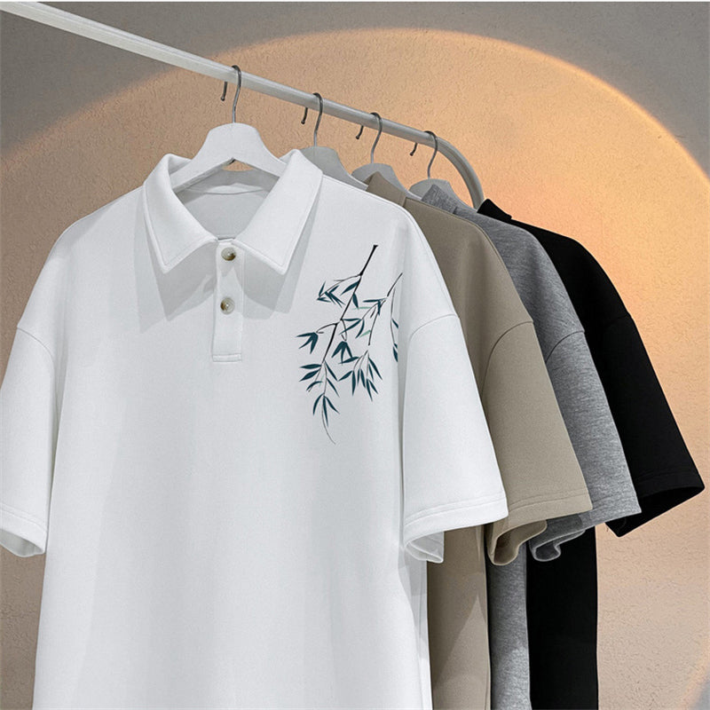 [DFBL series] ★Chinese style tops★ 4 colors POLO shirts Unisex Men's Large size Bamboo Simple Black White Gray