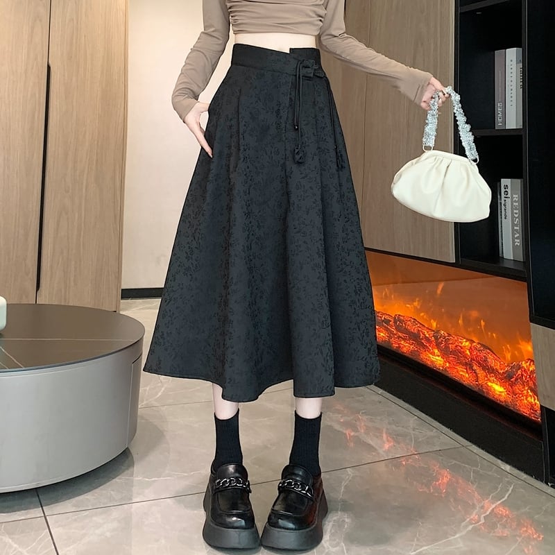 【麽檸シリーズ】★チャイナ風スカート★ ズボン チャイナボタン 中華服 ブラック 黒い 合わせやすい