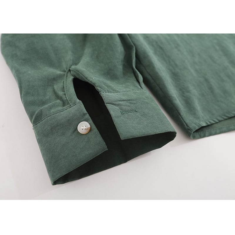 [MOISHE TIDE Series]★Shirt★ 2color Long Sleeve Shirt Tops Embroidery Unisex Men's Green Apricot