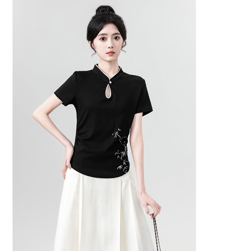 [WEIWU series] ★Chinese style tops★ 2 colors Short sleeve T-shirts for women Easy to match Slimming Cute