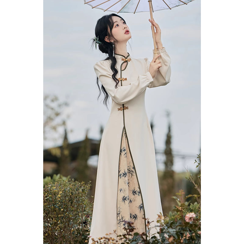 [Hanamori Series]★Chinese style dress★ Improved Chinese dress, fake layered, cute Chinese clothing