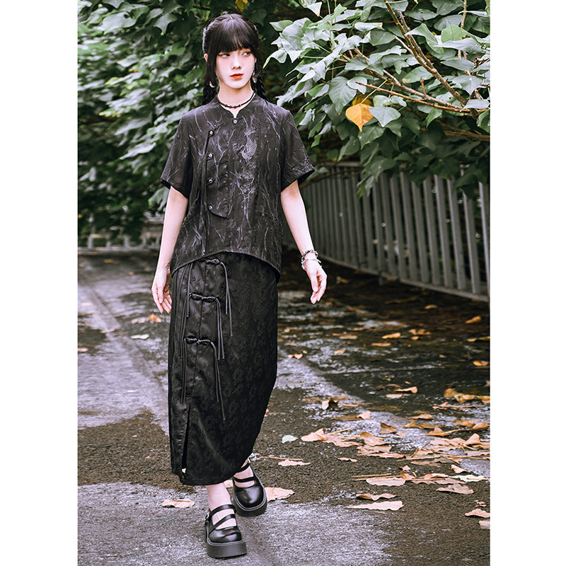 [Big Blue Dragon Series]★China style trousers★Bottoms Gaucho pants Loose Casual Black Black