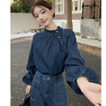 Load image into Gallery viewer, [YIHAO Series]★Shirt★ Tops Long Sleeve Shirt Women's Ribbon Denim Jeans Blue Blue
