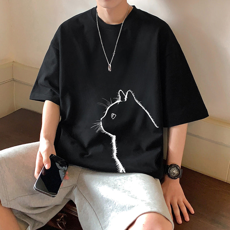 【TBPシリーズ】★Tシャツ★ 4color トップス 半袖 男女兼用 メンズ 大きいサイズ コットン 猫 ネコ ねこ