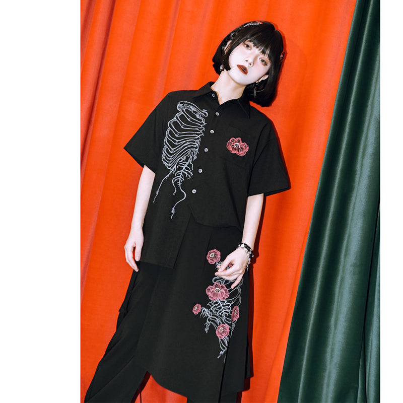 [Kokaisha---Flower Bone Series] ★Chinese-style top★ Short-sleeved shirt, unique, original, with a design of flowers