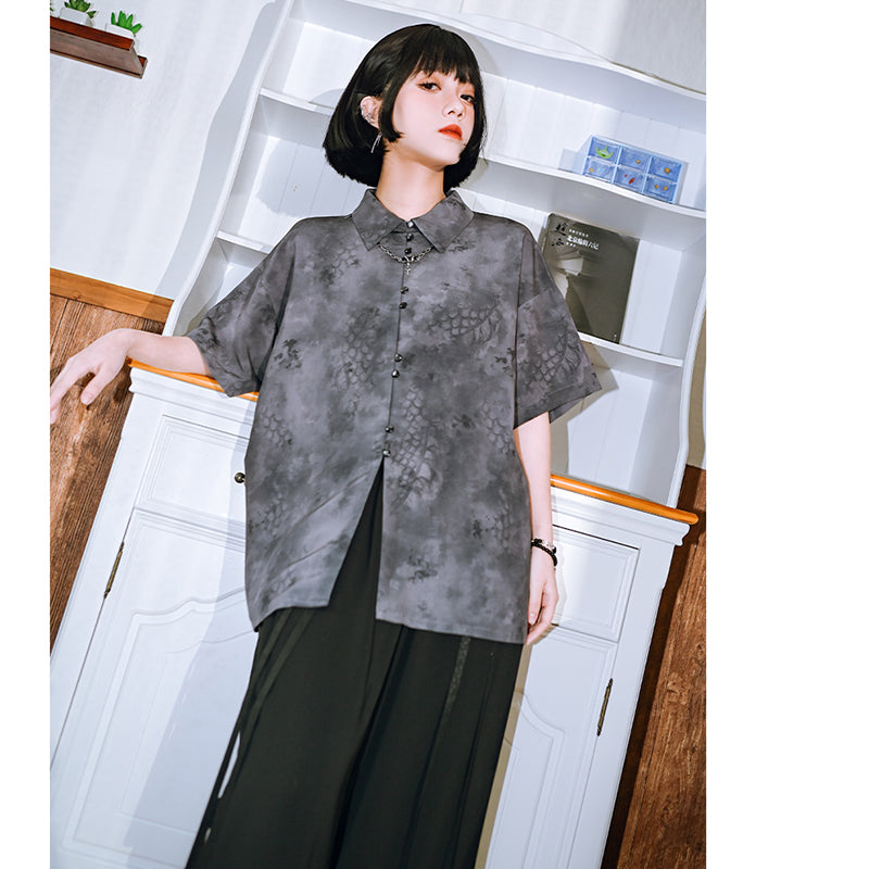 [Kokaisha---Dragon Dye Series] ★Chinese-style tops★ Short-sleeved tops, short-sleeved shirts, prints, tie-dyeing, unique, original