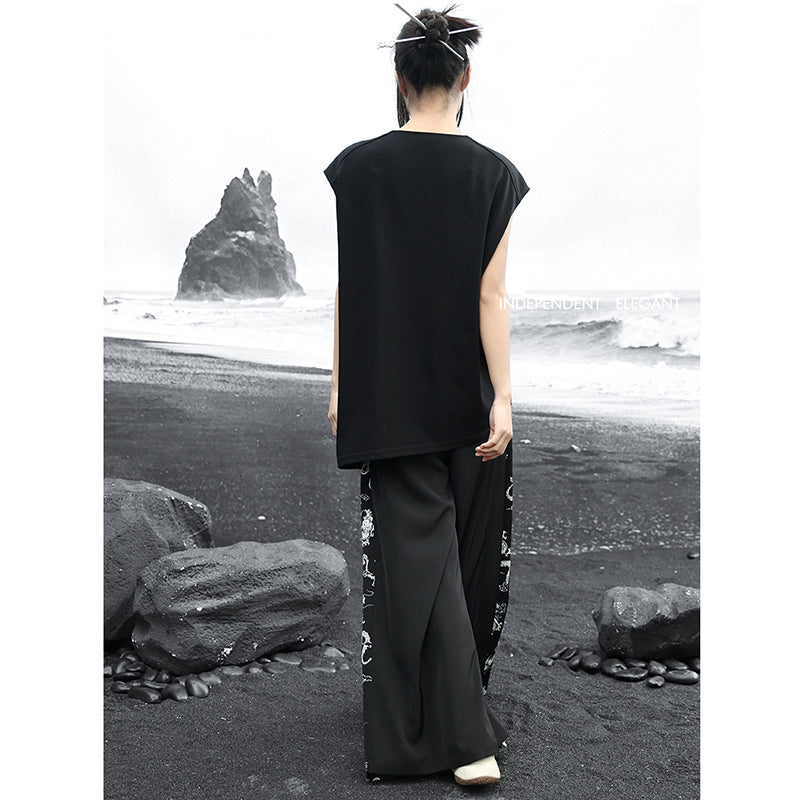 [Big Blue Dragon Series]★China style trousers★Bottoms Gaucho pants Loose Casual Black Black