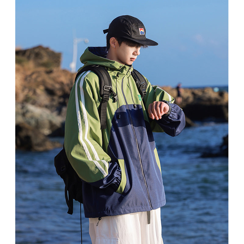 [V37 Series] ★Jacket★ 3color outerwear, unisex, men's color scheme, casual, easy to match, hat included