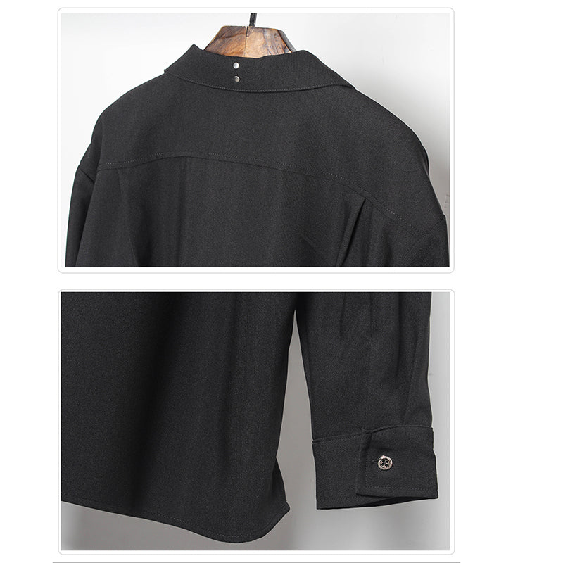 [WL Series]★Shirt★ Tops, long sleeve shirt, unisex, men's black, easy to match, casual