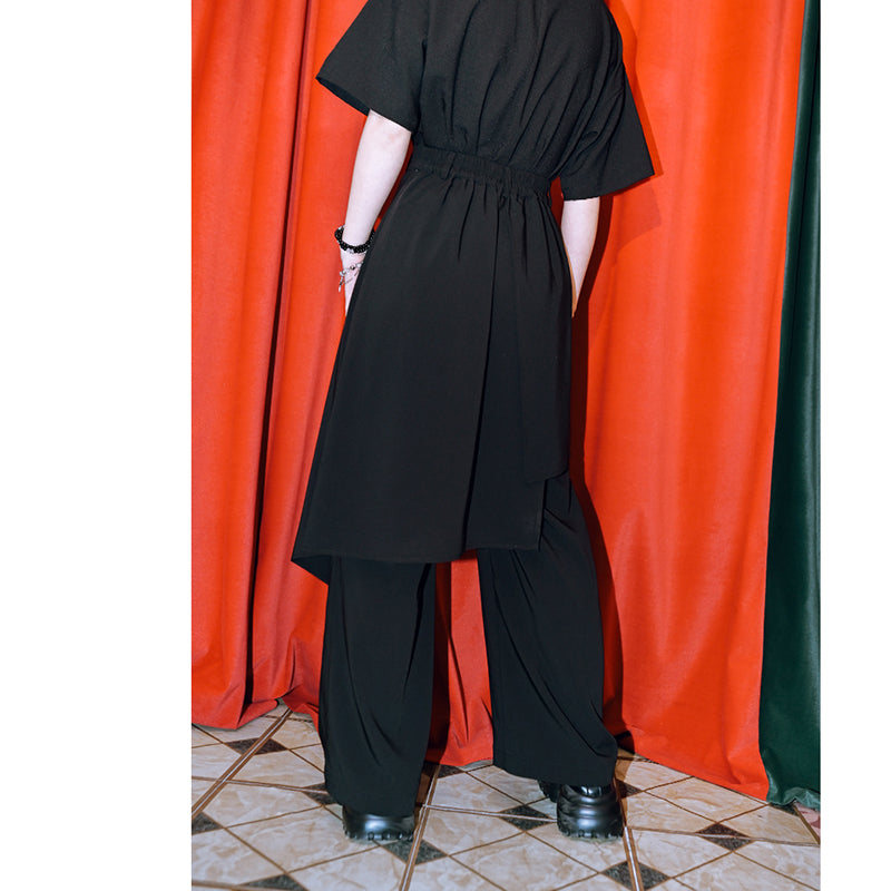 [Kokaisha Series] ★China style pants★ Chiffon gaucho pants Spring/Summer Loose Black Black SML XL