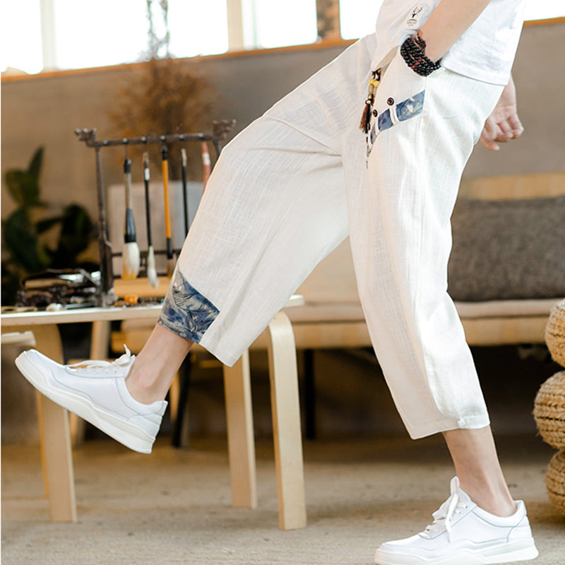 [YONGYAN Series] ★Chinese-style pants★ 5 colors, 3/4 length, unisex, men's, large size, cotton linen