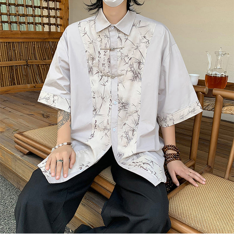 [ZHUIYI Series]★Chinese style tops★ 3color shirt, short sleeve, unisex, men's, bamboo pattern, Chinese clothing, unique