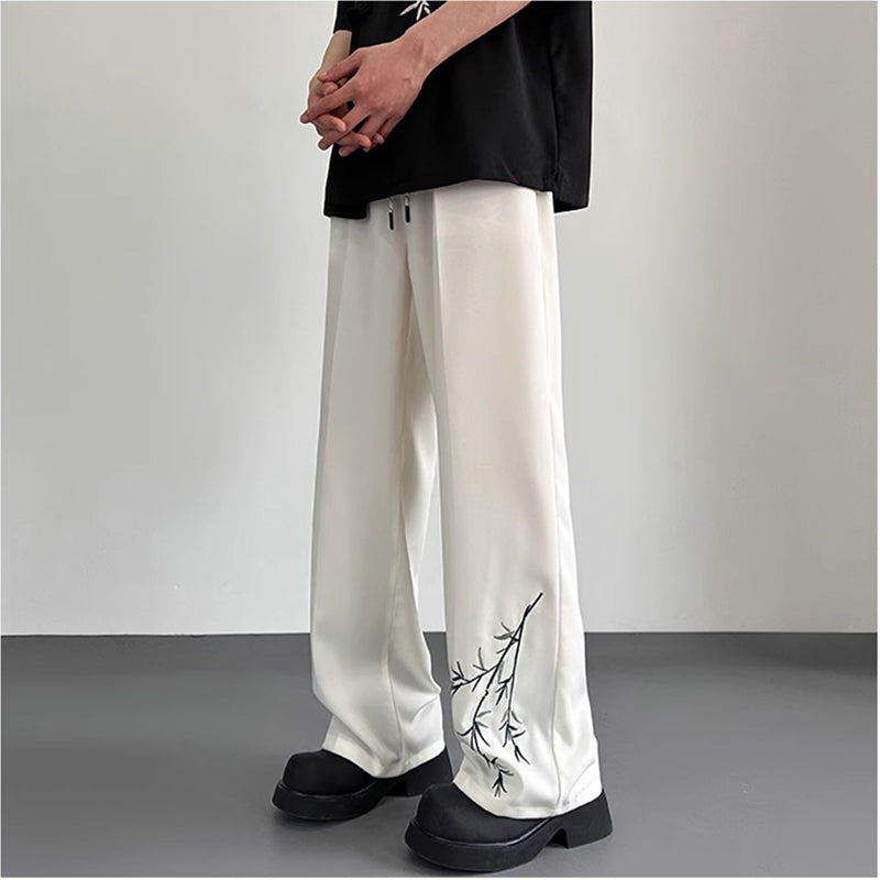 [PPG Series] ★Chinese-style pants★ 2 colors Embroidered bamboo Casual pants Trousers Bottoms Unisex Men's Large size Cool Thin Summer clothes