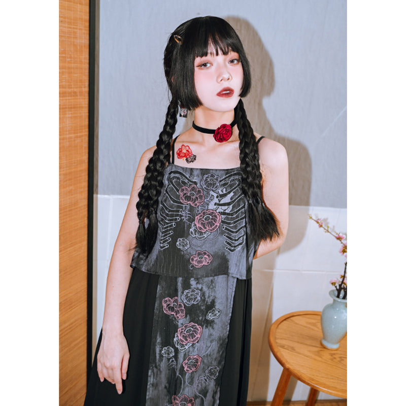 [Kogaesha---Flower Bone Series] ★Chinese-style dress★ Suspender dress, sleeveless, printed, unique, slimming