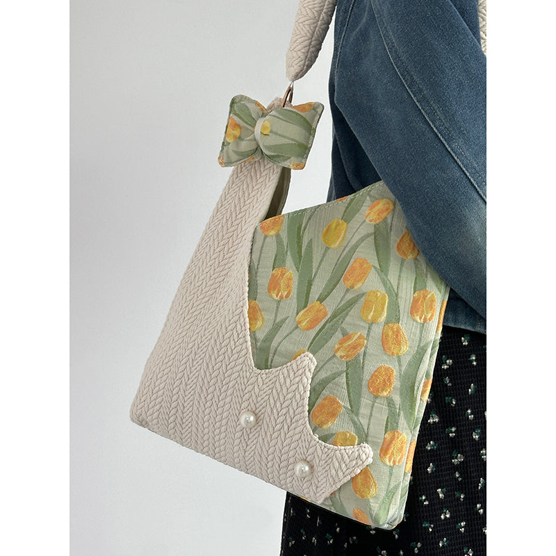 [DAZE &amp; ERPANG series] ★Bag★ Check pattern, floral pattern, cute, date, commuting, OL, office, rectangular, improves temperament