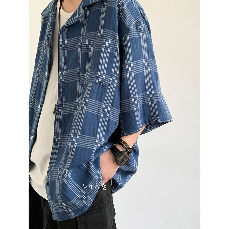 [JIWU series] ★Chinese style tops★ 2 colors Shirt Outerwear Short sleeve Denim Unisex Men's Casual Black Blue