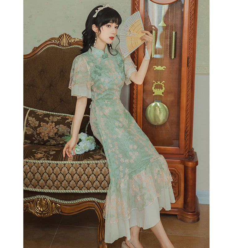 [HONGSHE Series] ★Chinese Dress★ Lace Chinese-style dress, switching, slimming, party