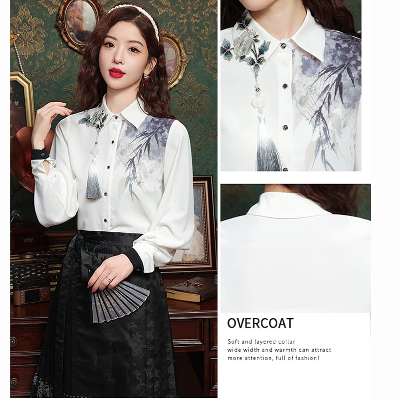 [Misslin Fashion Series]★China style top★ Shirt, long sleeve shirt, ink pattern, ladies, improves temperament, cute