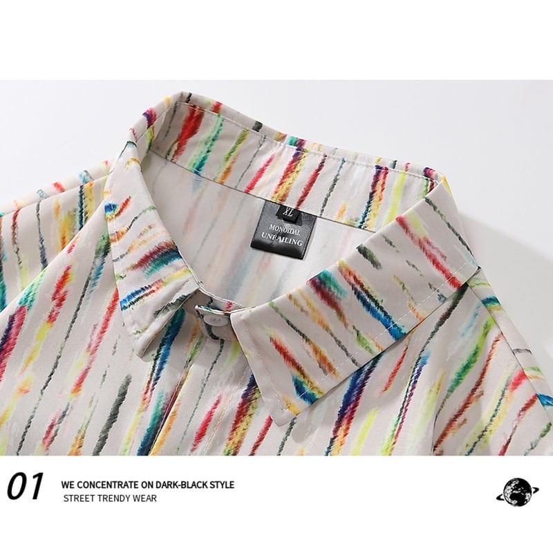 [JINKESEN Series]★Shirt★ Tops, long sleeve shirt, unisex, men's print, vertical stripes, striped pattern, color