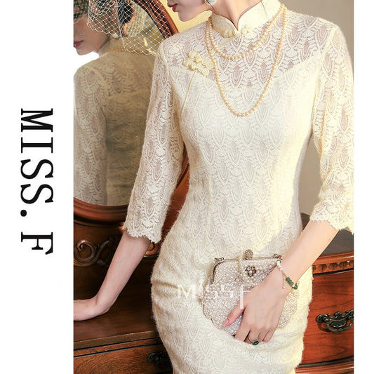 [MISS.F Series]★Cheongsam dress★ Lace Chinese style dress for women, party, wedding