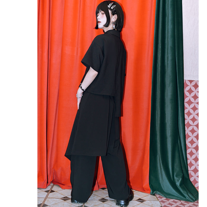 [Kokaisha Series] ★China style pants★ Chiffon gaucho pants Spring/Summer Loose Black Black SML XL